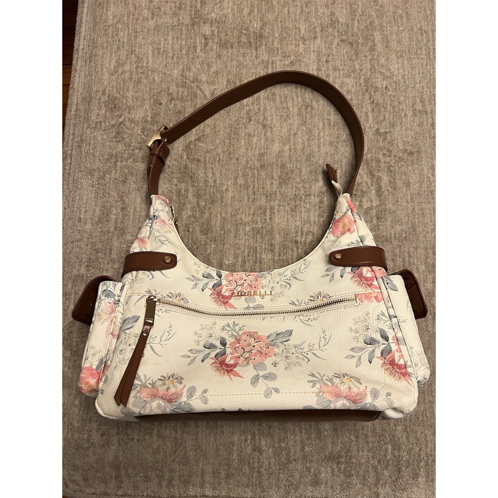 Women Shoulder Bag Adjustable Strap Zipper Multiple Pockets Handbag Vegan Floral